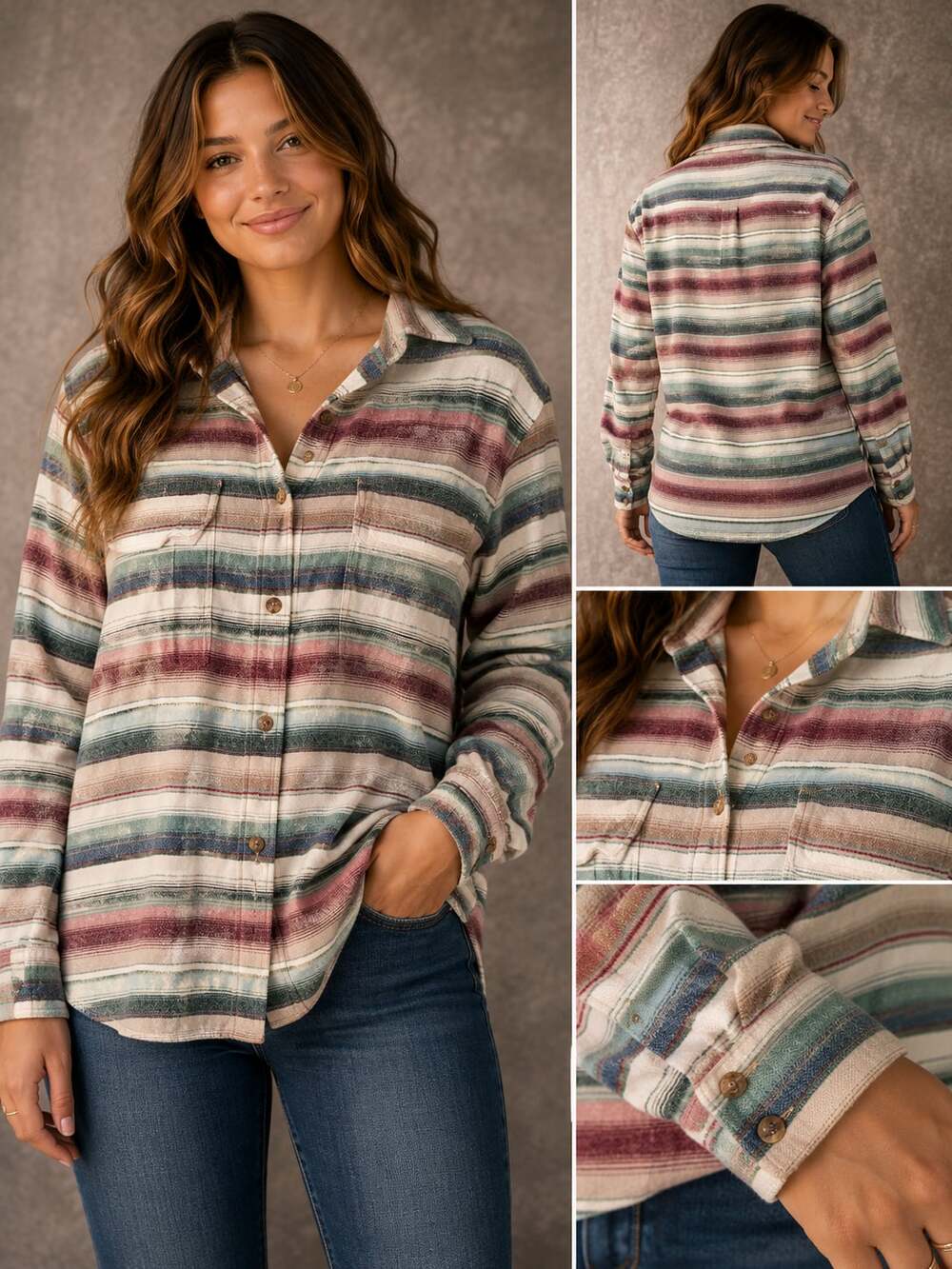 Christopher & Banks Multi-Colored Striped Long Sleeve Button-Up Shirt